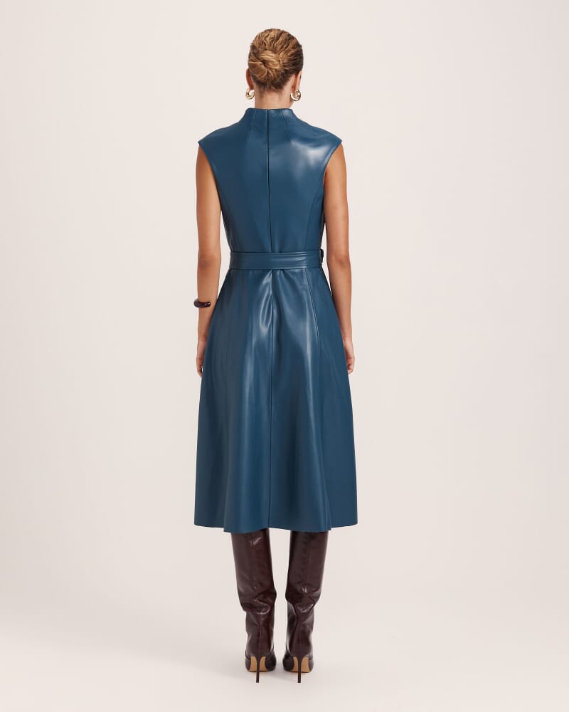 Viv Faux Leather Midi Dress in PEACOCK
