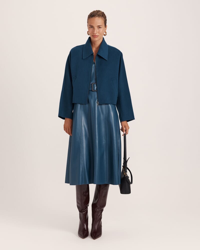 Viv Faux Leather Midi Dress in PEACOCK