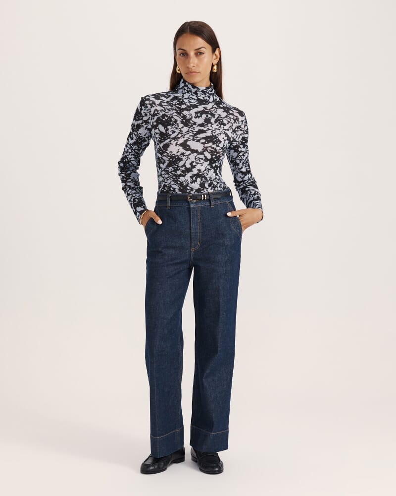 Truffle Wool Long Sleeve Top in BLUE/BLACK