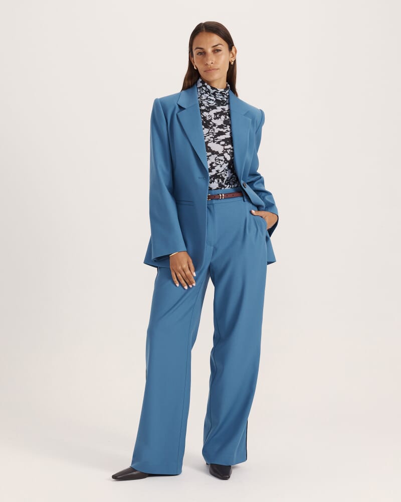 Truffle Wool Long Sleeve Top in BLUE/BLACK