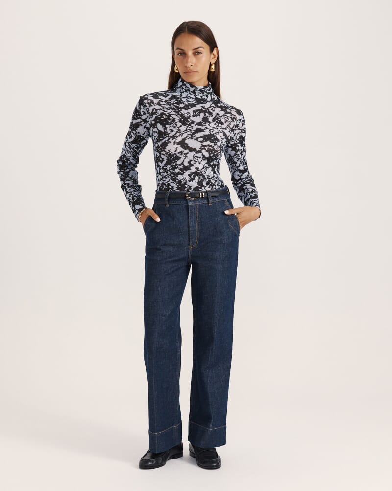 Truffle Wool Long Sleeve Top in BLUE/BLACK