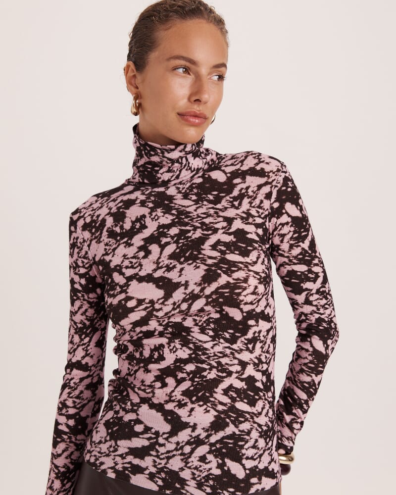 Truffle Wool Long Sleeve Top in PINK/BROWN