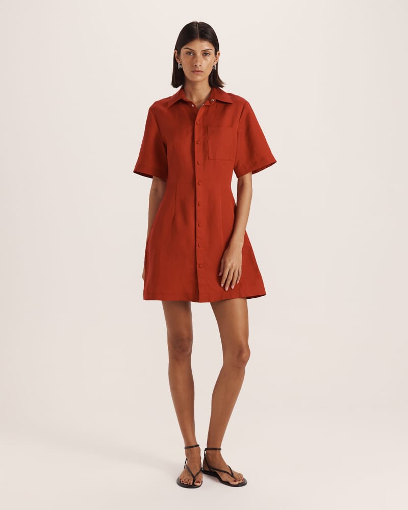 Remy Button Front Mini Dress in SCARLET
