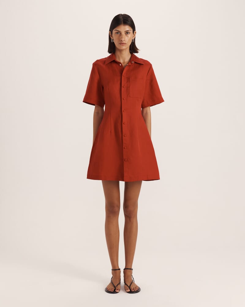 Remy Button Front Mini Dress in SCARLET
