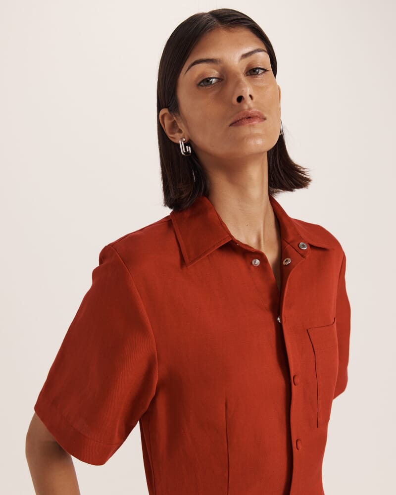 Remy Button Front Mini Dress in SCARLET