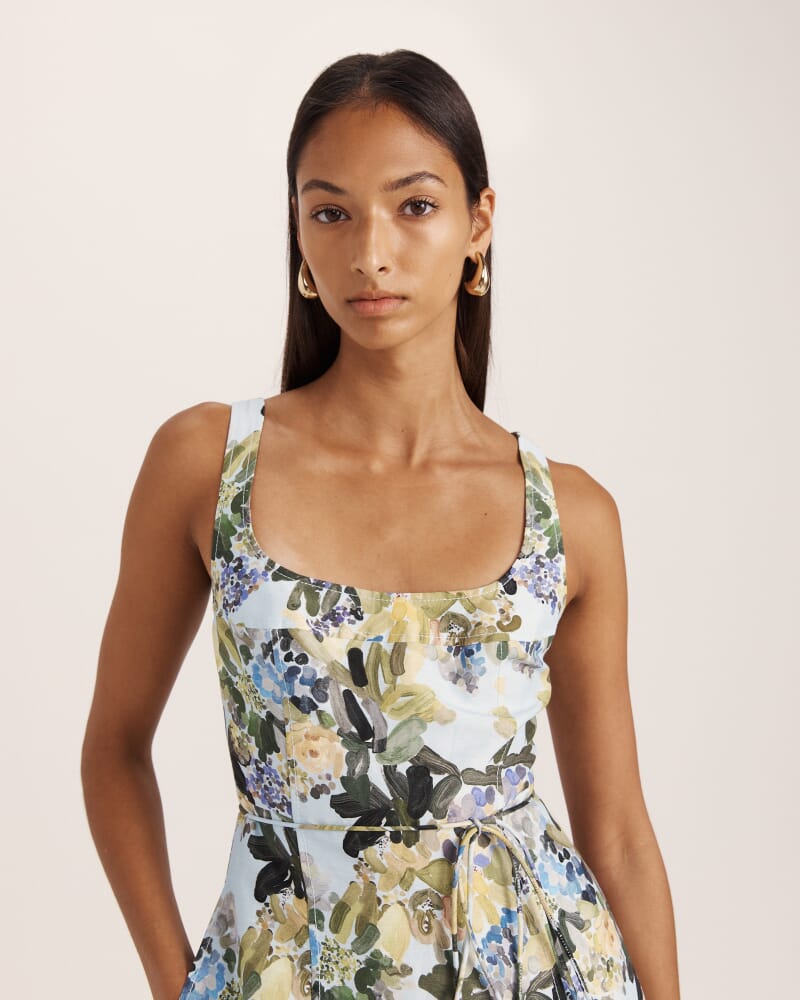 Grove Linen Blend Midi Dress in MULTI