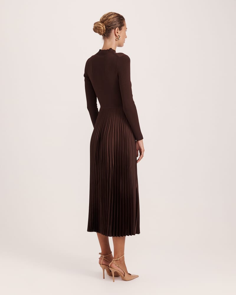 Vicky Long Sleeve Mixed Media Dress in CHOCOLATE