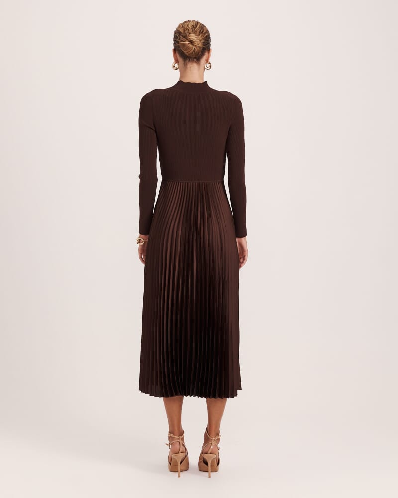 Vicky Long Sleeve Mixed Media Dress in CHOCOLATE