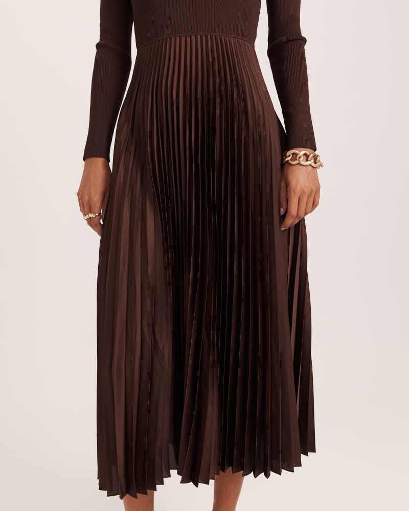 Vicky Long Sleeve Mixed Media Dress in CHOCOLATE