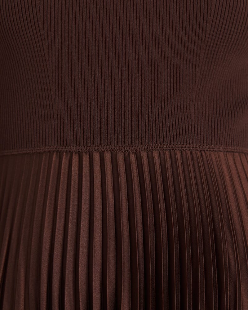 Vicky Long Sleeve Mixed Media Dress in CHOCOLATE