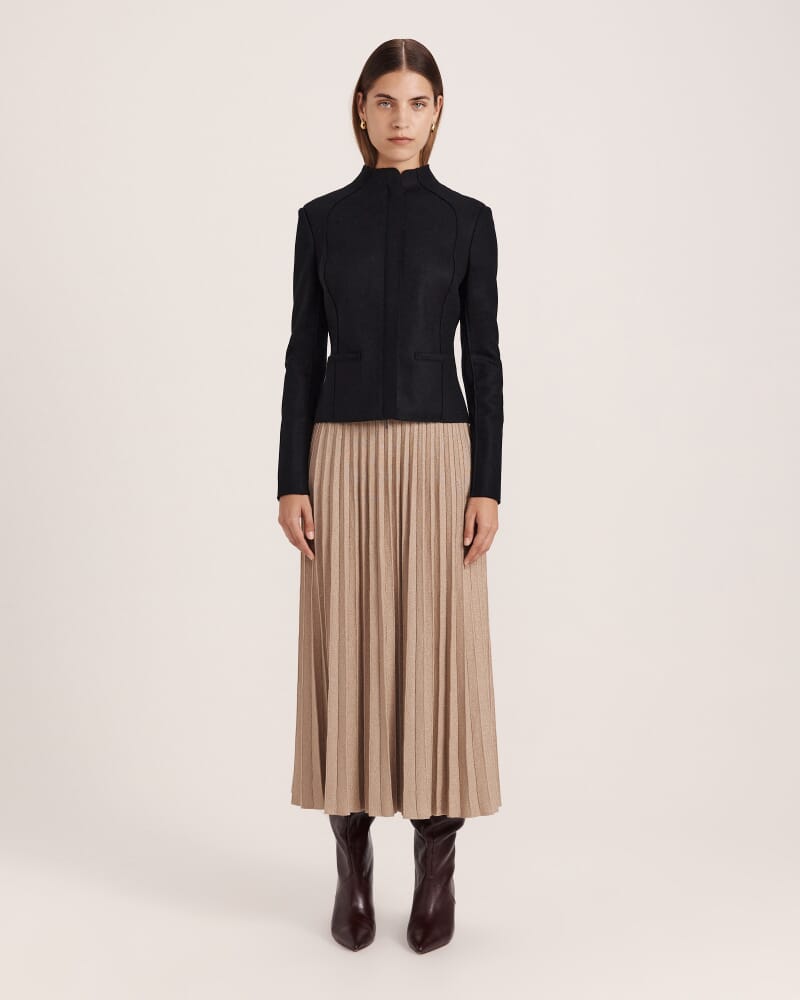 Karla Wool Fitted Biker Jacket in BLACK