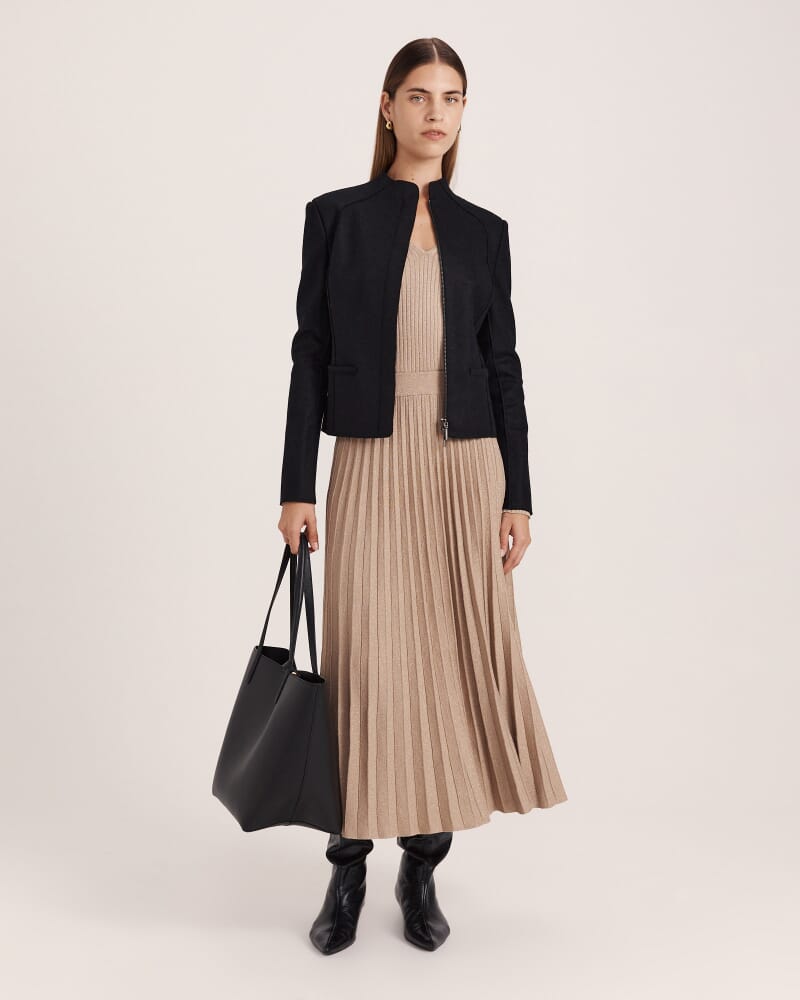 Karla Wool Fitted Biker Jacket in BLACK