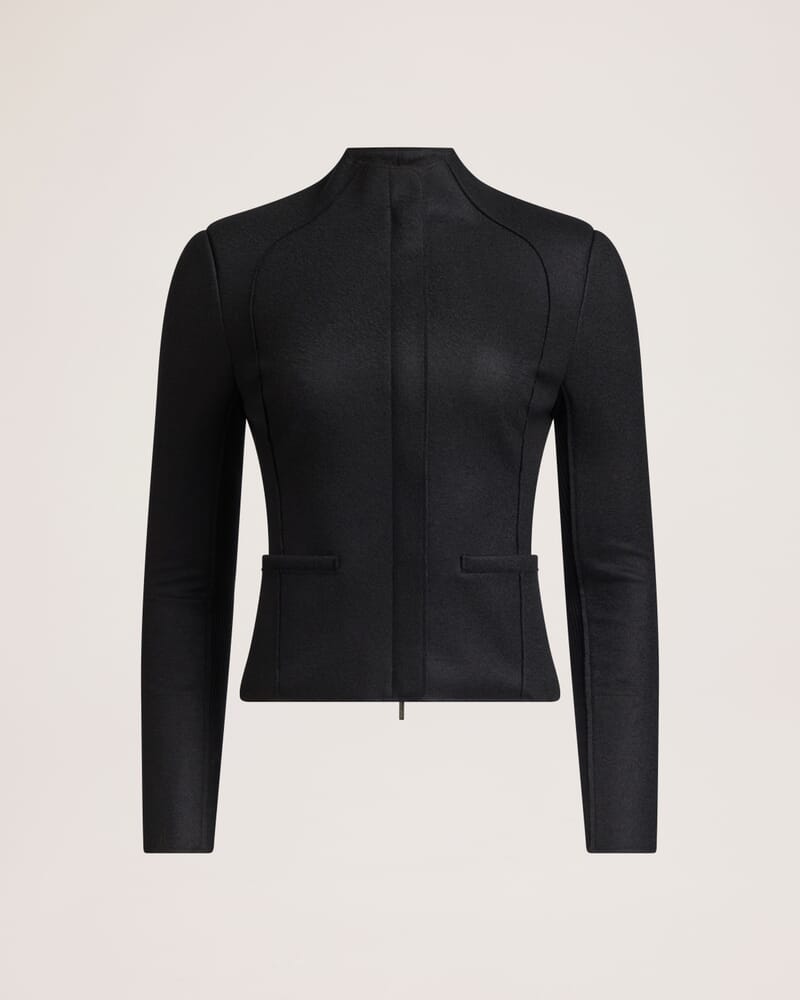 Karla Wool Fitted Biker Jacket in BLACK
