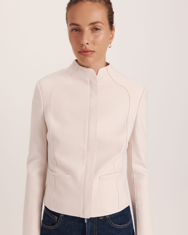 Karla Wool Fitted Biker Jacket in SOFT STONE