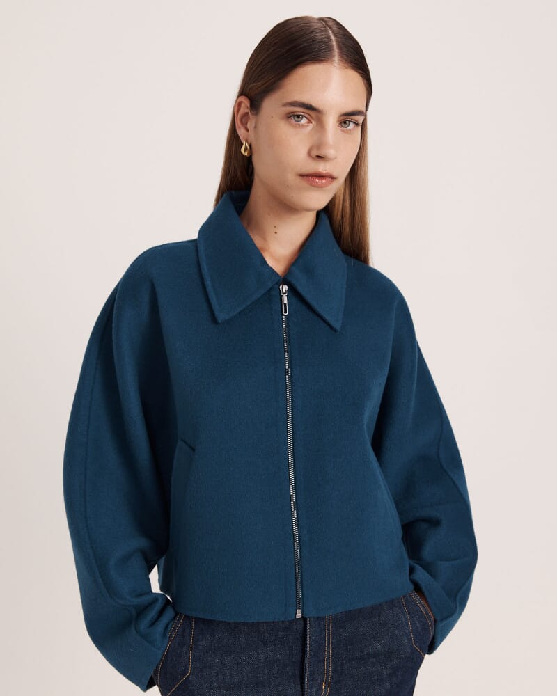 Kayla Wool Bomber Jacket in PEACOCK