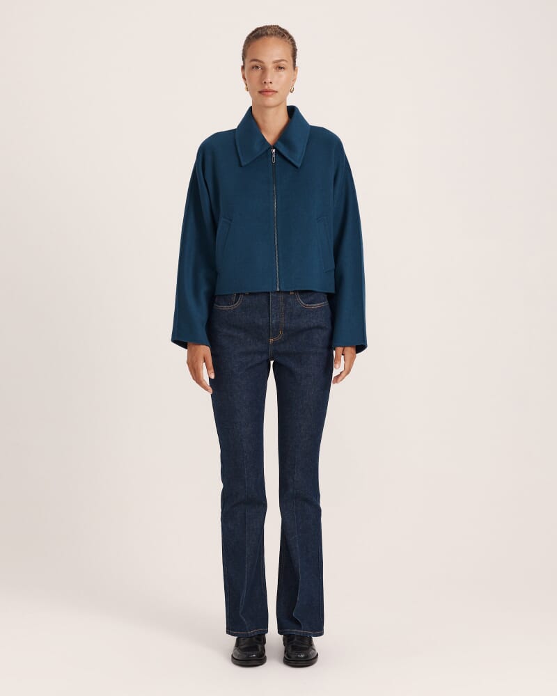 Kayla Wool Bomber Jacket in PEACOCK