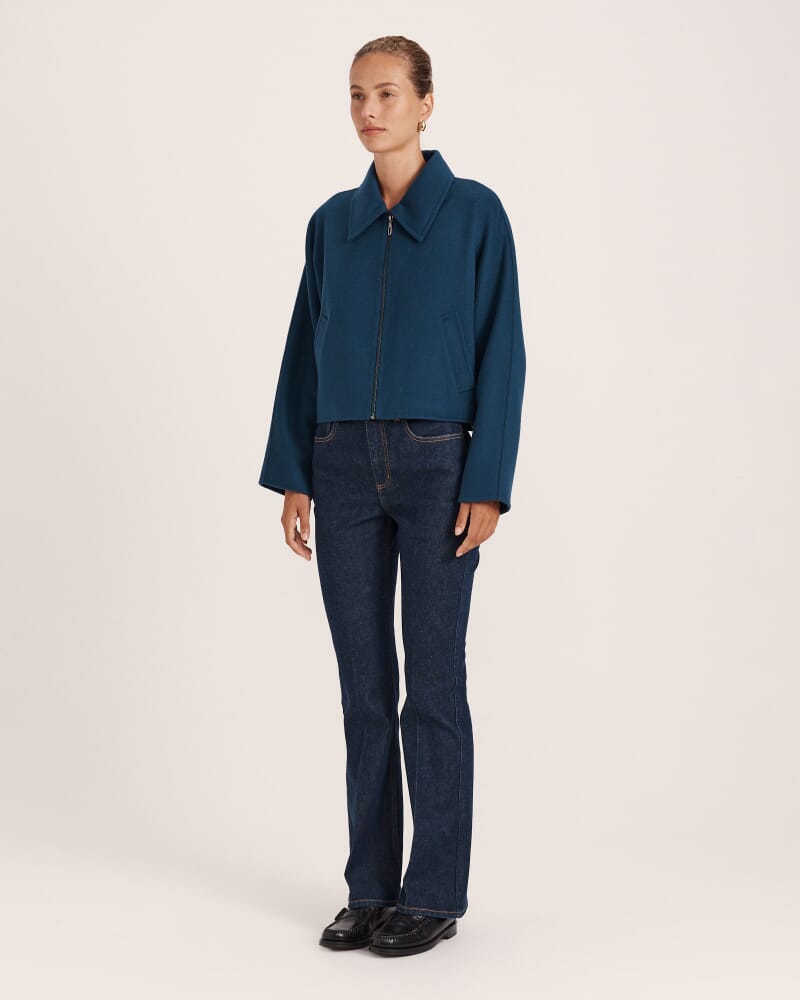 Kayla Wool Bomber Jacket in PEACOCK