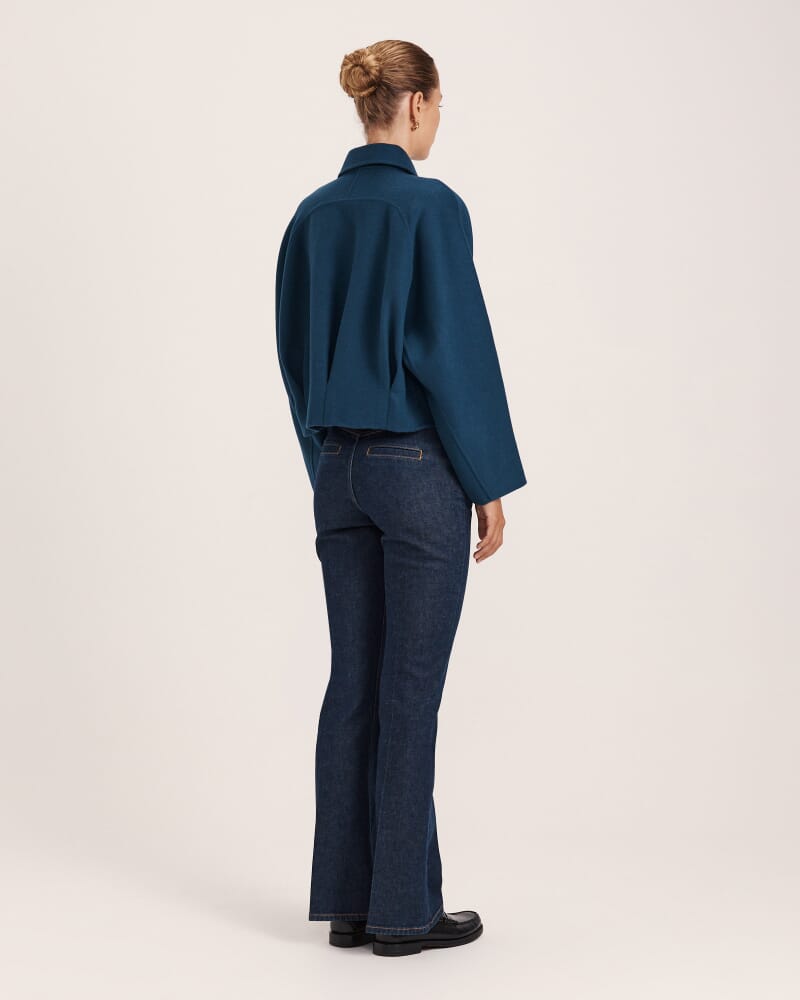 Kayla Wool Bomber Jacket in PEACOCK
