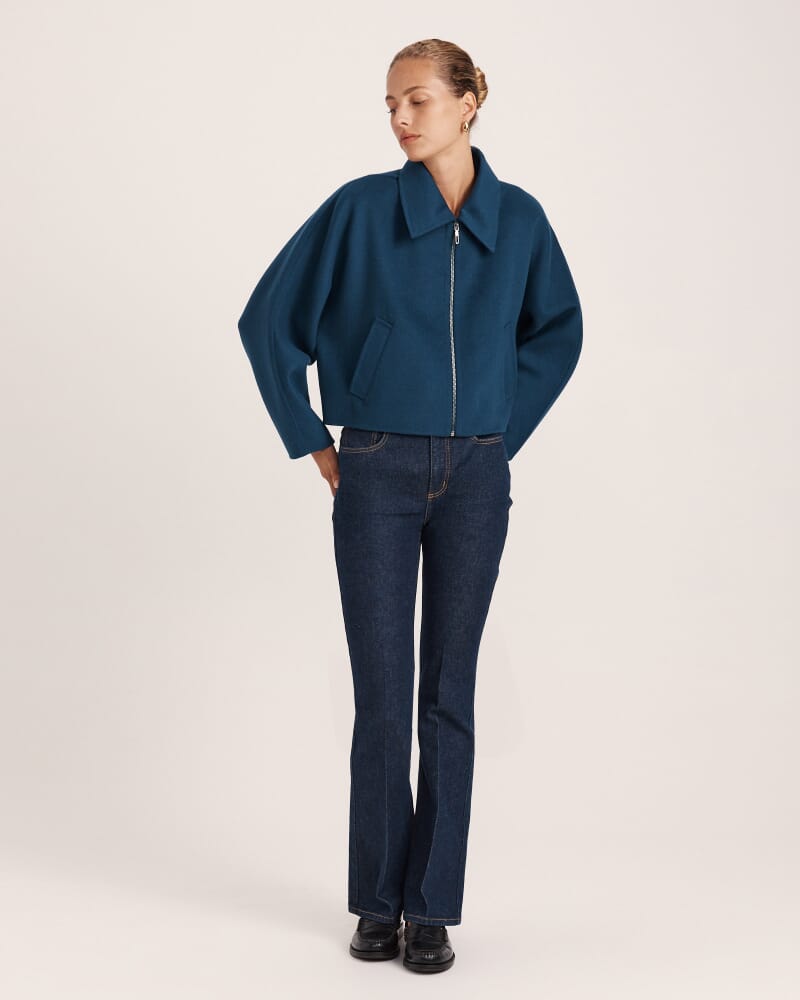 Kayla Wool Bomber Jacket in PEACOCK