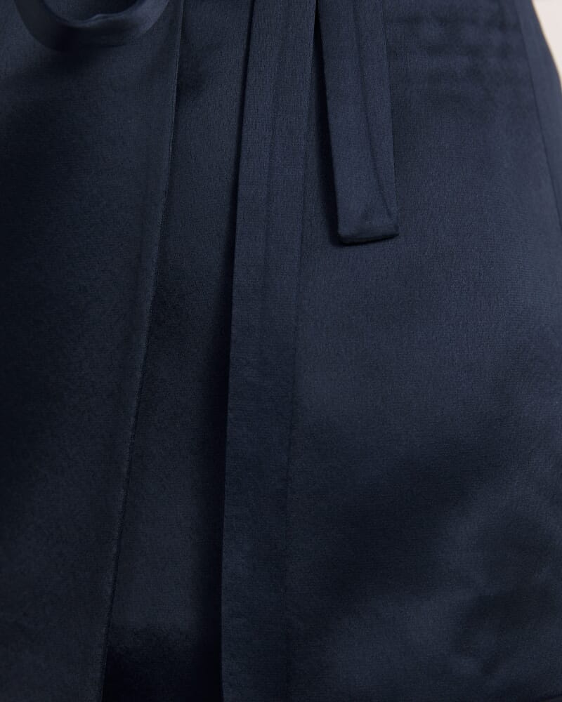 Sallee Satin Short Sleeve Belted Jacket in MIDNIGHT