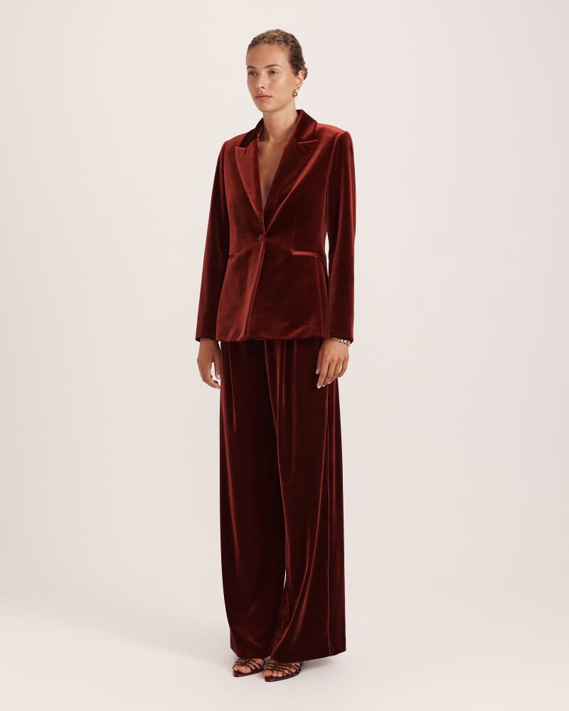 Lea Velvet Blazer in GARNET