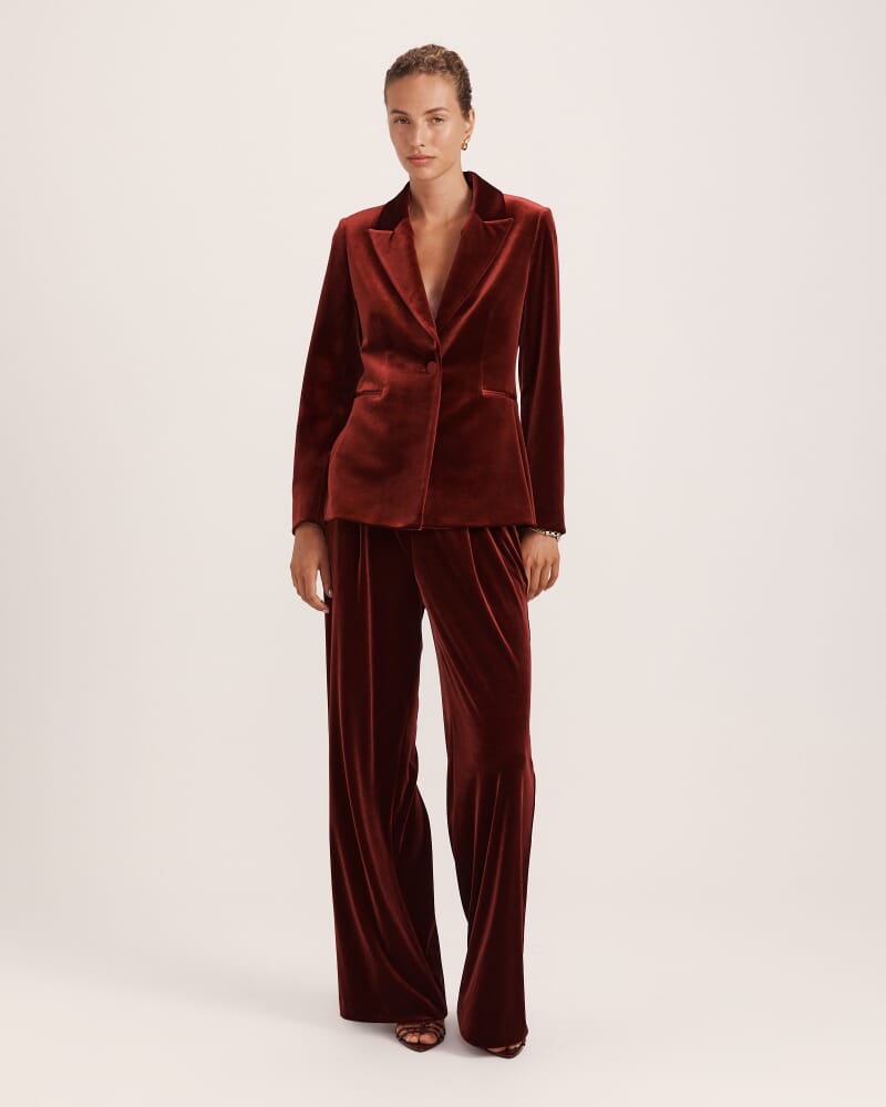 Lea Velvet Blazer in GARNET