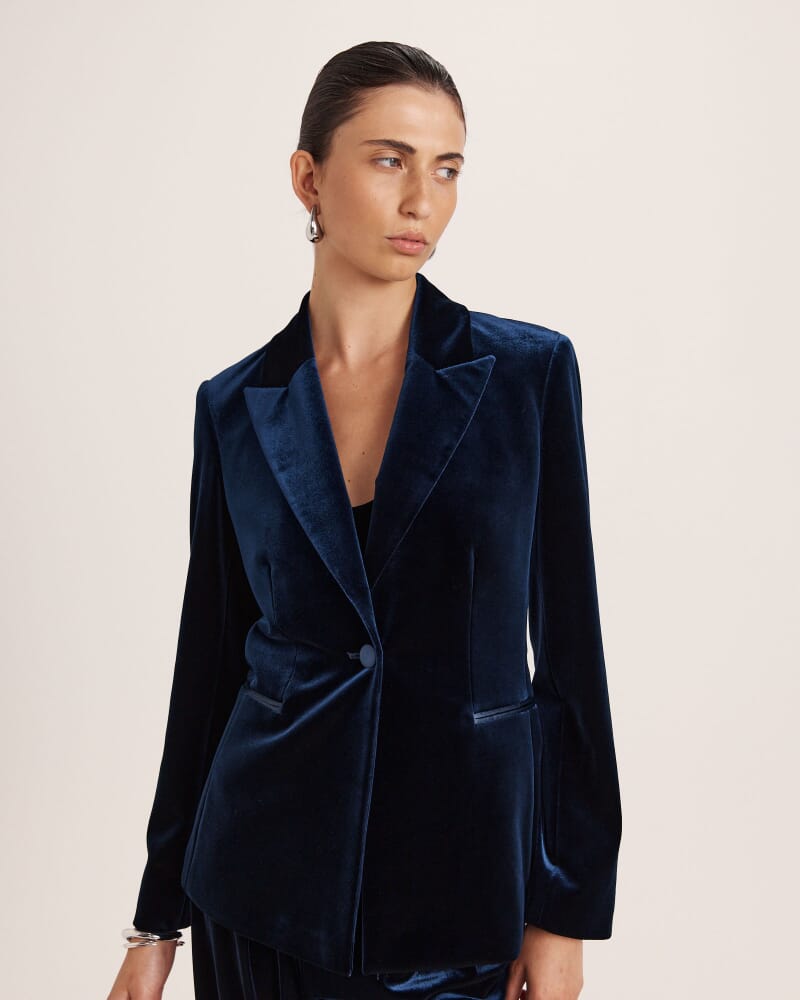 Lea Velvet Blazer in ROYAL BLUE