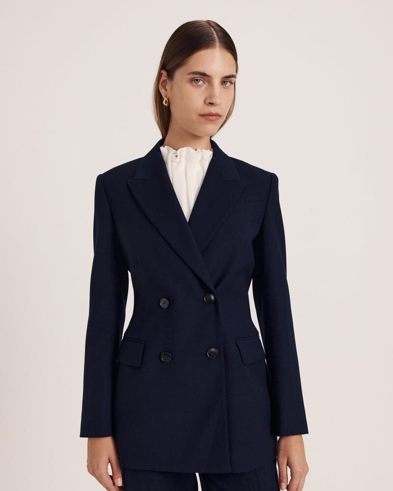 Celeste Wool Double Breasted Blazer in FRENCH NAVY