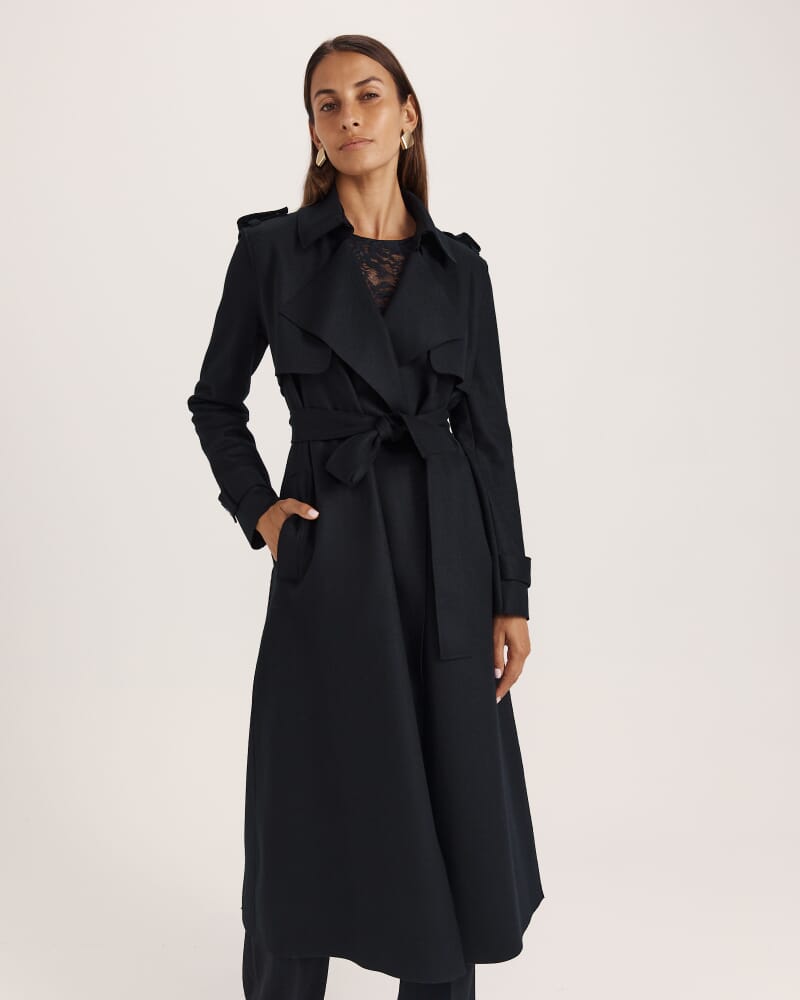Karla Wool Longline Trench Coat in BLACK