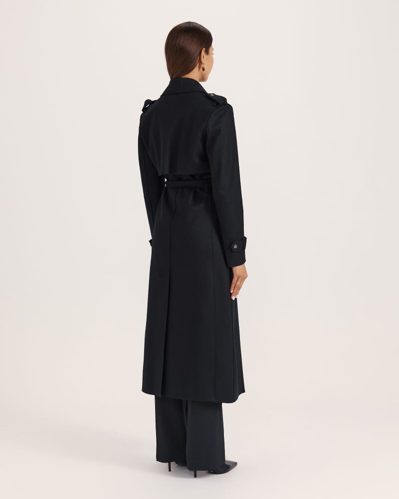 Karla Wool Longline Trench Coat in BLACK