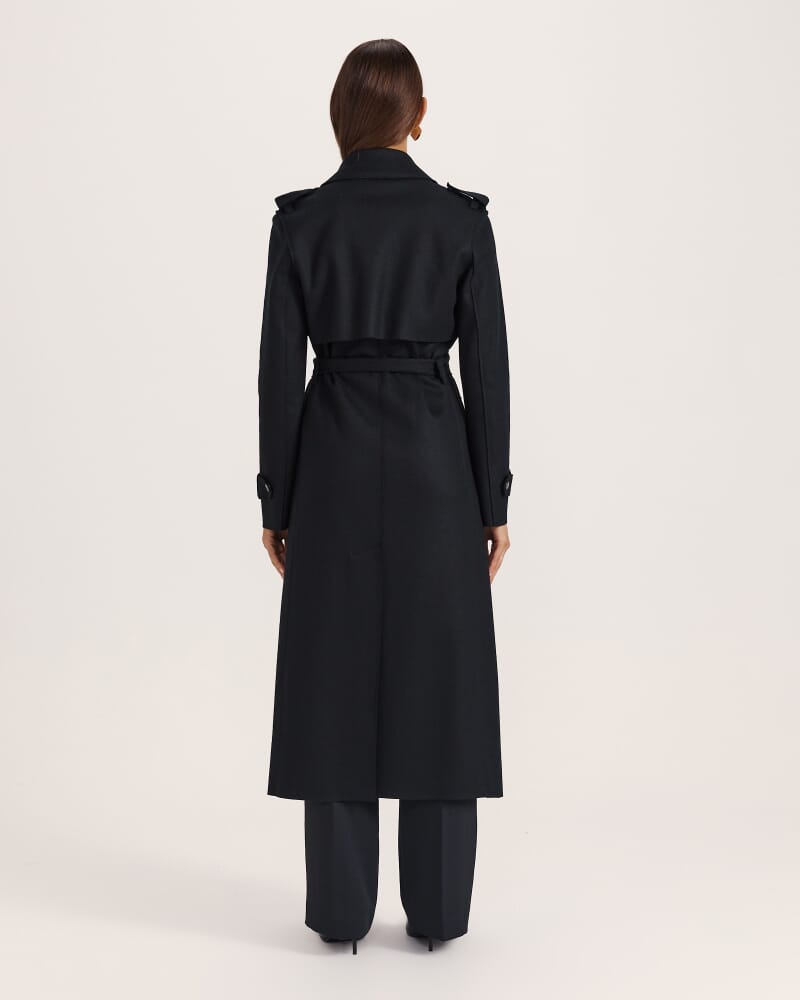 Karla Wool Longline Trench Coat in BLACK