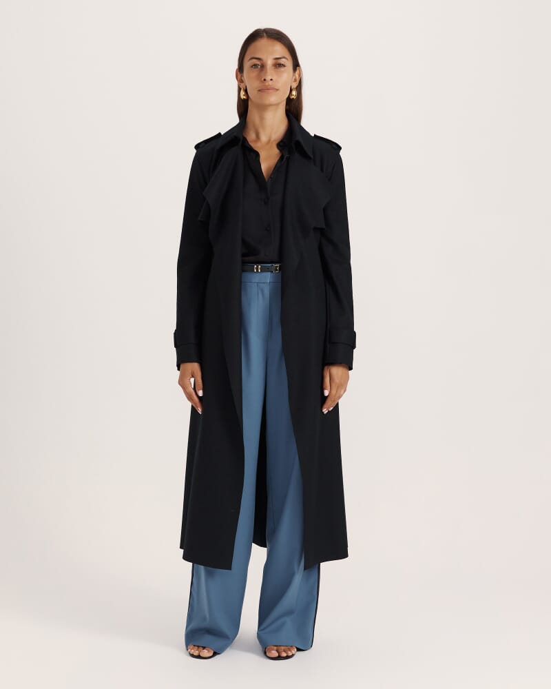 Karla Wool Longline Trench Coat in BLACK