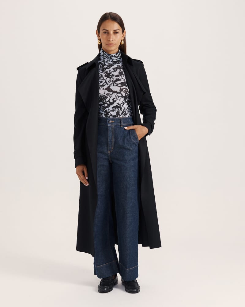 Karla Wool Longline Trench Coat in BLACK