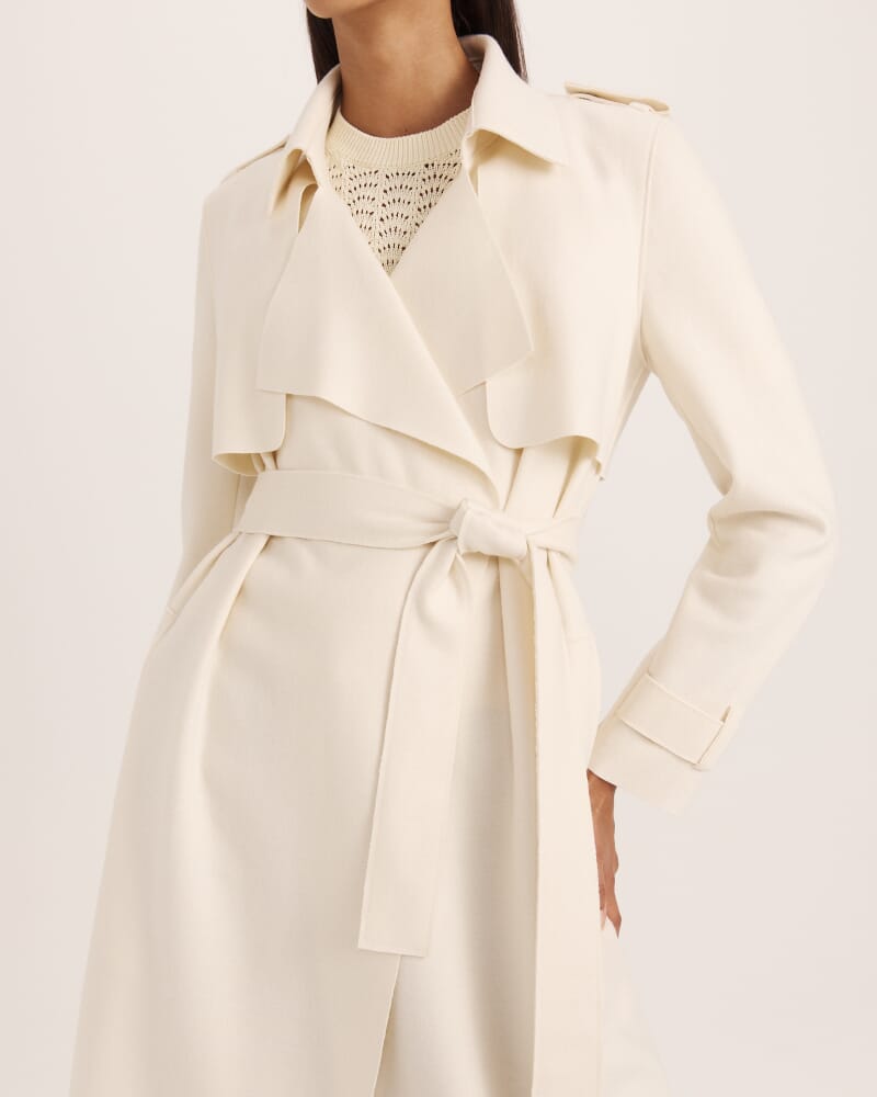 Karla Wool Longline Trench Coat in CREME