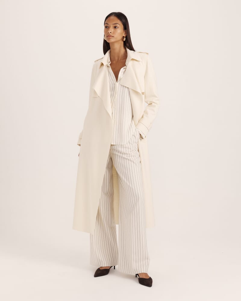 Karla Wool Longline Trench Coat in CREME