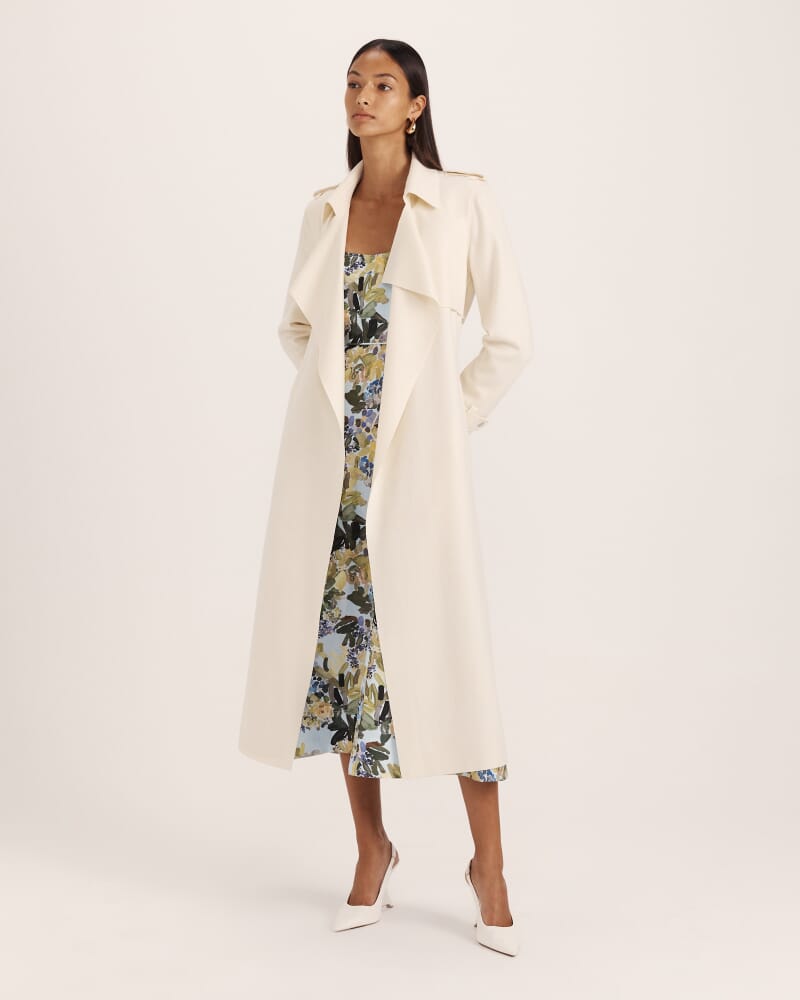 Karla Wool Longline Trench Coat in CREME