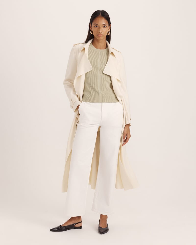 Karla Wool Longline Trench Coat in CREME