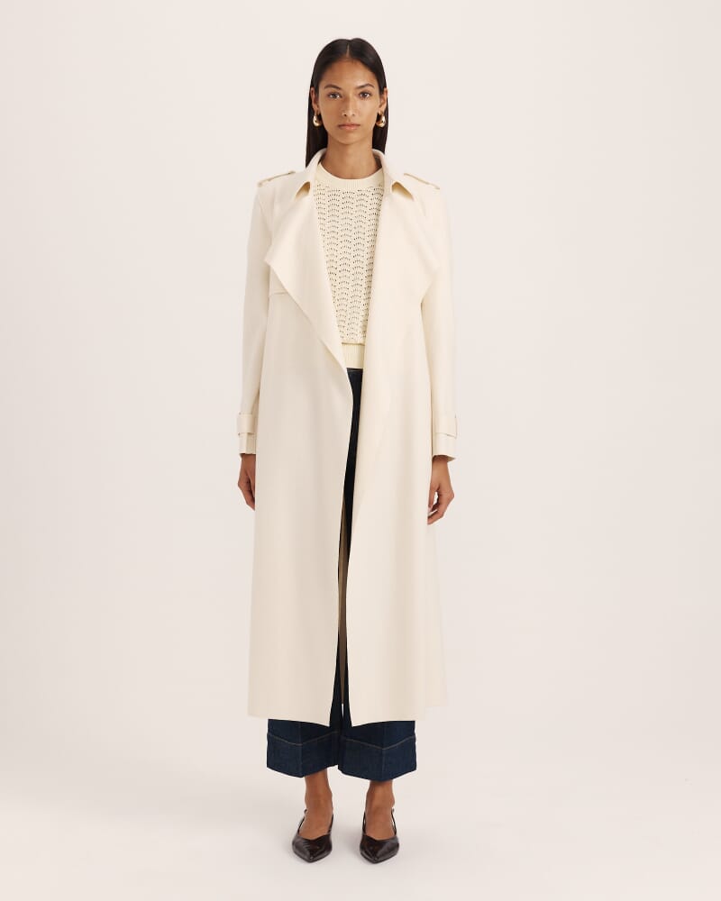 Karla Wool Longline Trench Coat in CREME