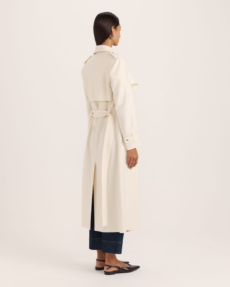 Karla Wool Longline Trench Coat in CREME