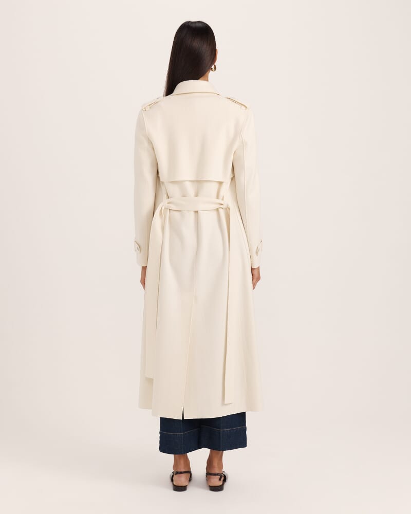 Karla Wool Longline Trench Coat in CREME