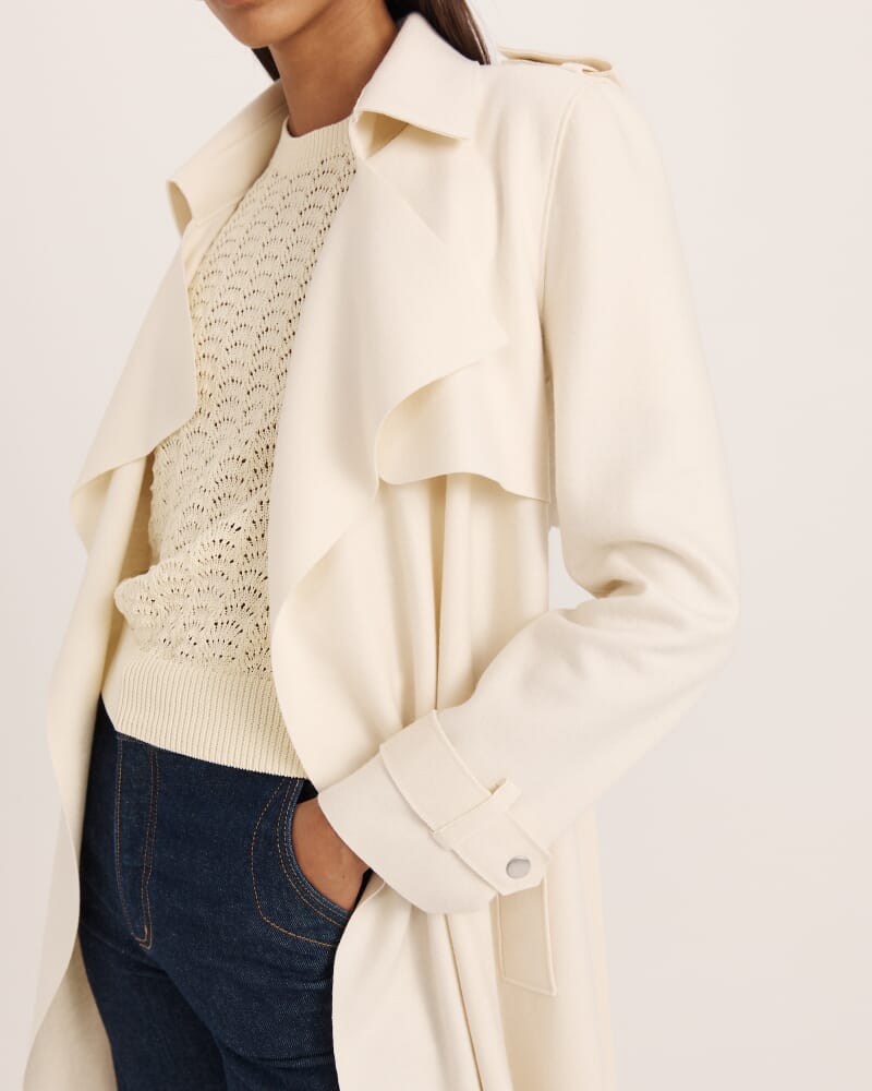 Karla Wool Longline Trench Coat in CREME