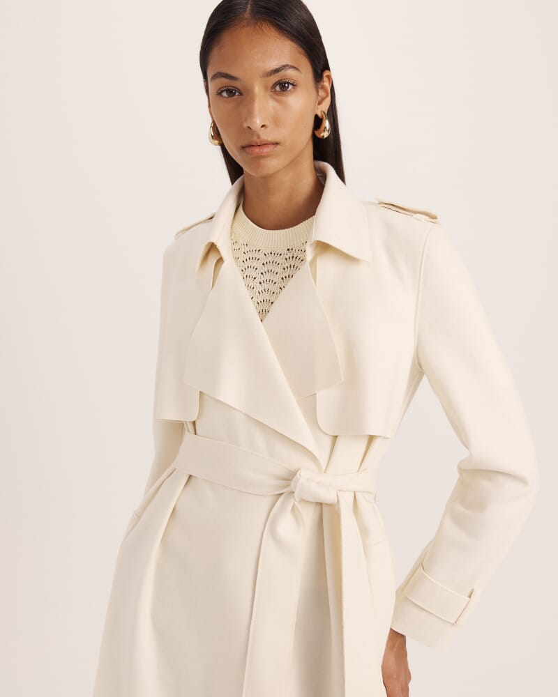 Karla Wool Longline Trench Coat in CREME