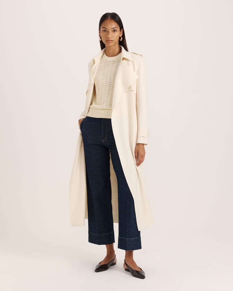 Karla Wool Longline Trench Coat in CREME