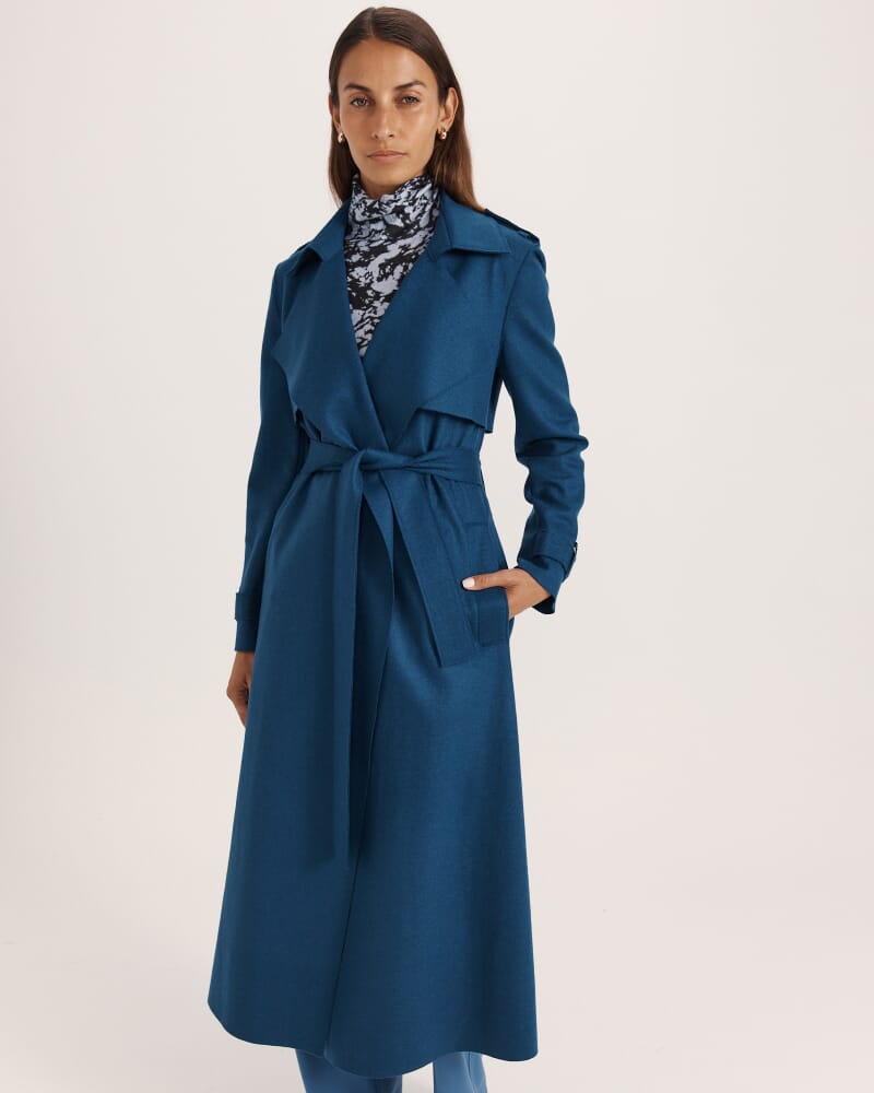 Karla Wool Longline Trench Coat in PEACOCK