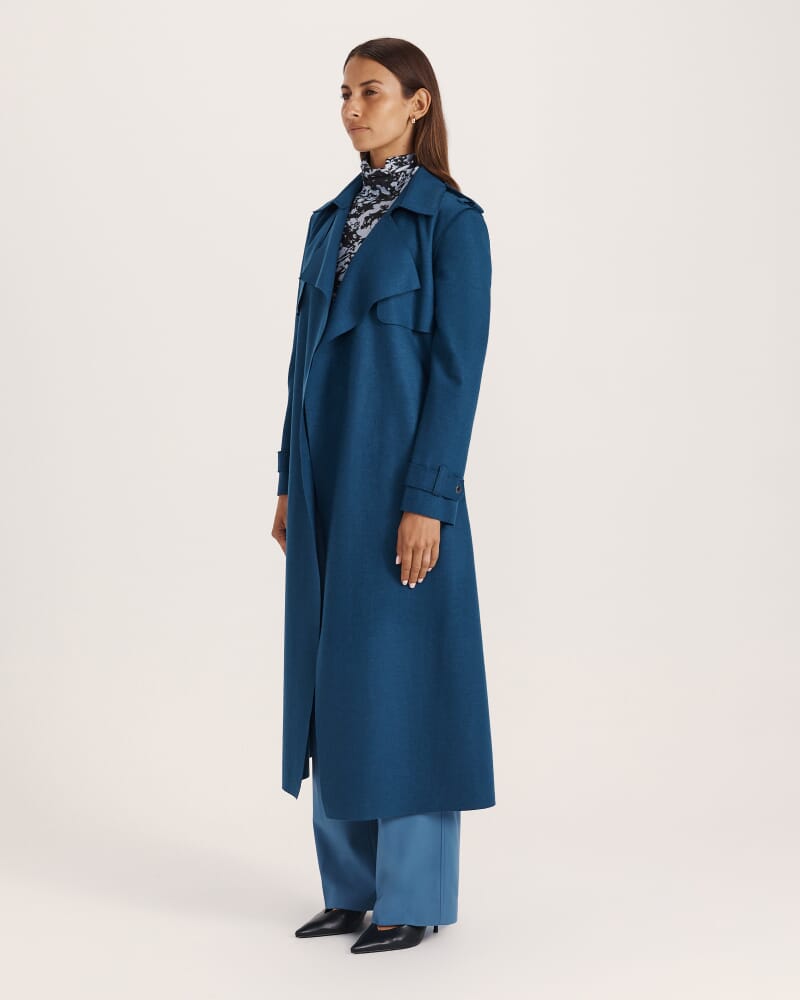 Karla Wool Longline Trench Coat in PEACOCK