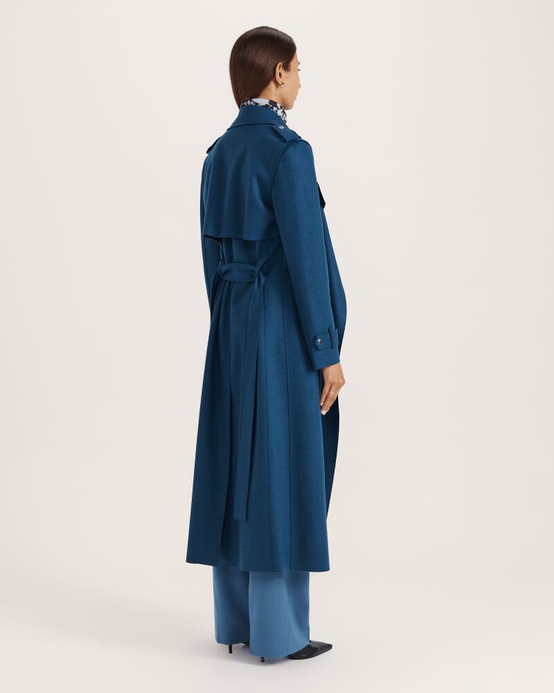 Karla Wool Longline Trench Coat in PEACOCK