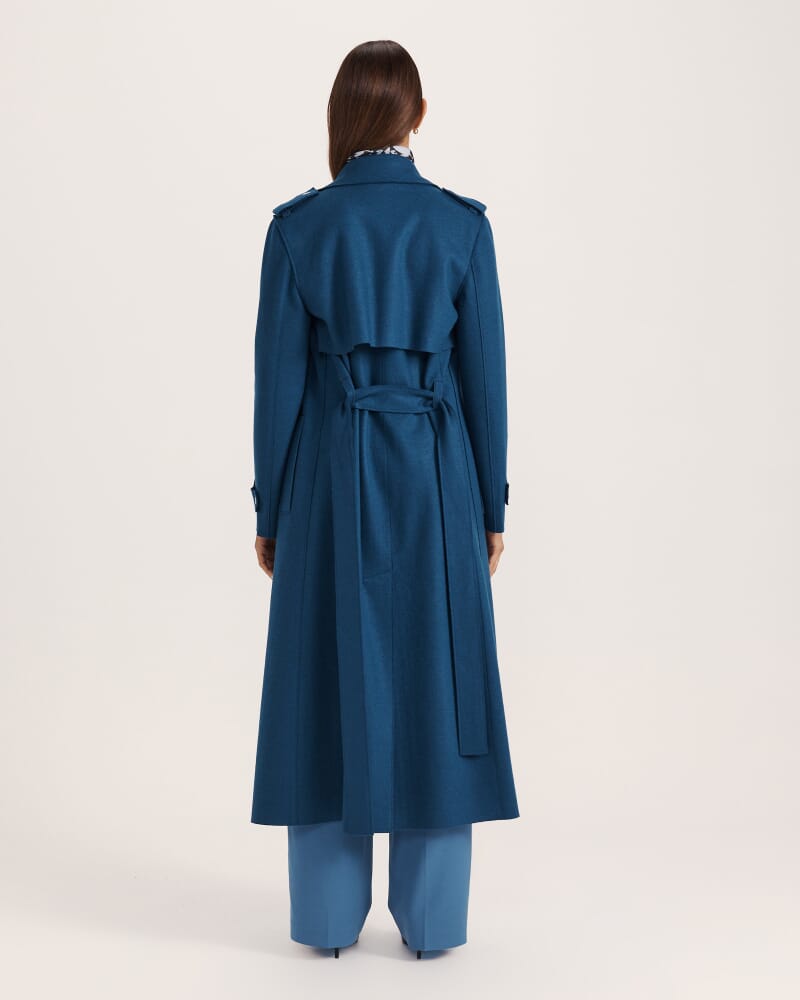 Karla Wool Longline Trench Coat in PEACOCK