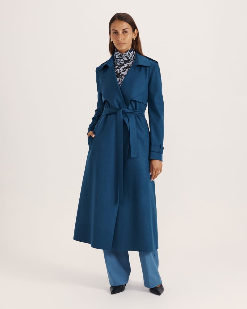 Karla Wool Longline Trench Coat in PEACOCK