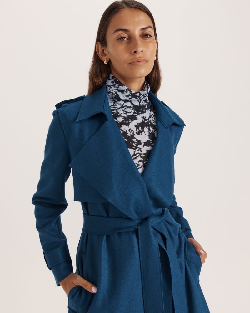 Karla Wool Longline Trench Coat in PEACOCK