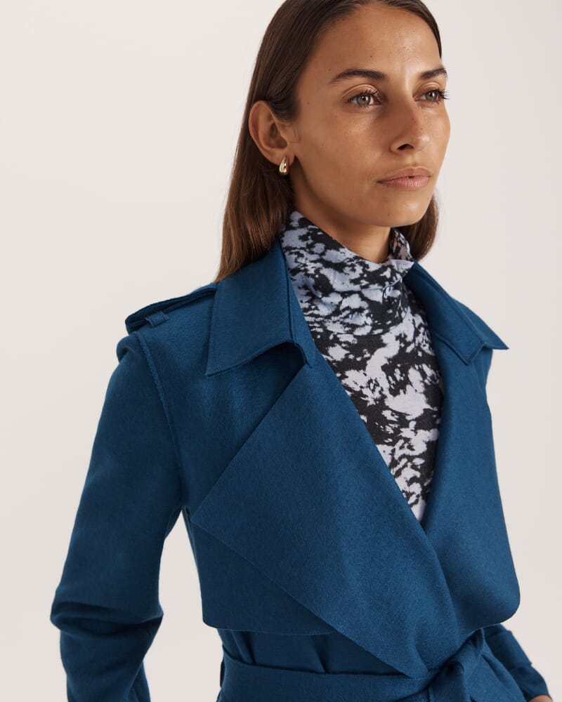 Karla Wool Longline Trench Coat in PEACOCK